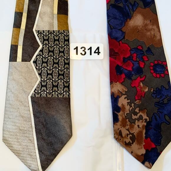 H.John’s & La Scala 2 Pc Men’s Neck Ties Neutral Colors & Bold Abstract Colors - Picture 8 of 8